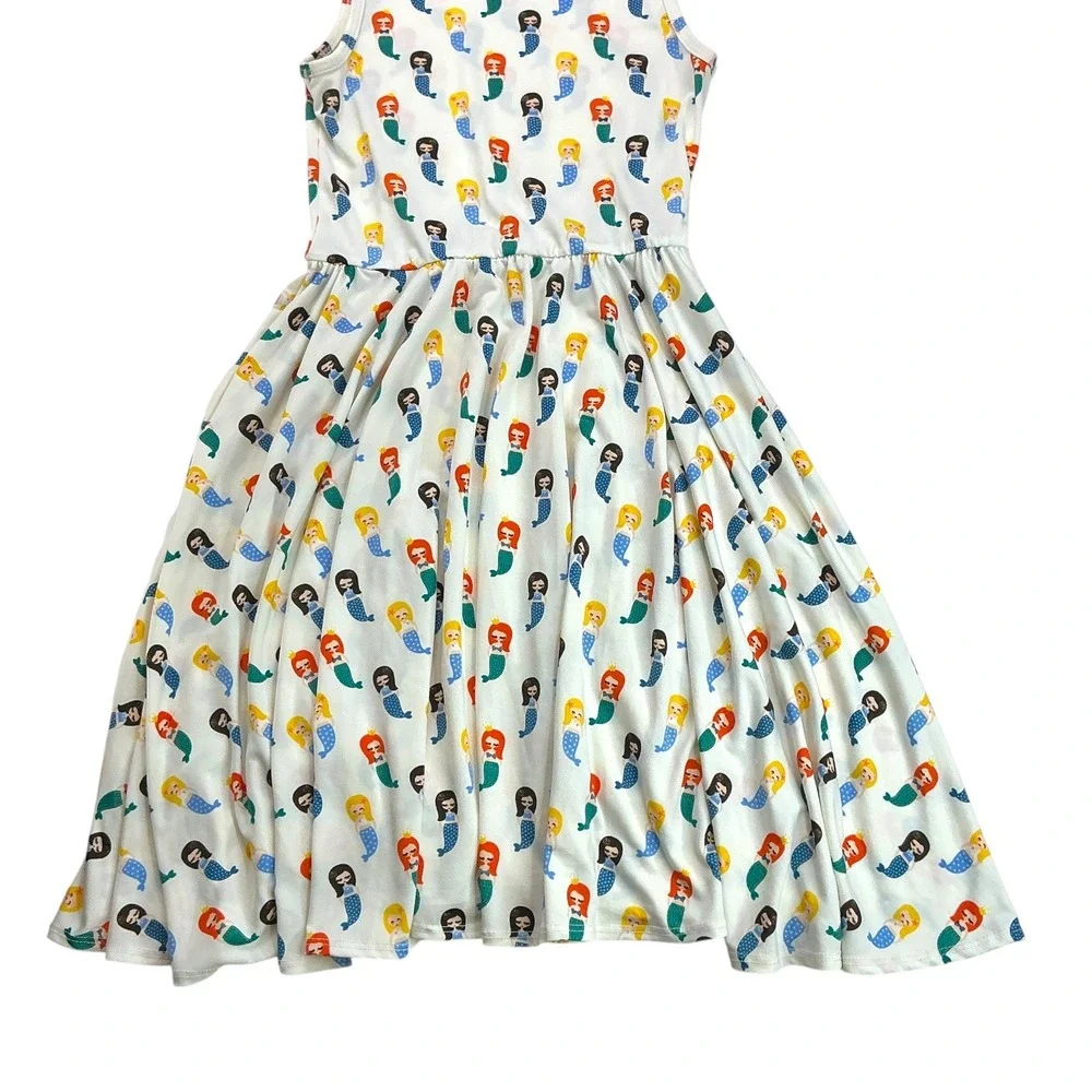 DotDotSmile White Mermaid Print Twirl Dress Kids Size 8/10 Sleeveless Scoop Neck